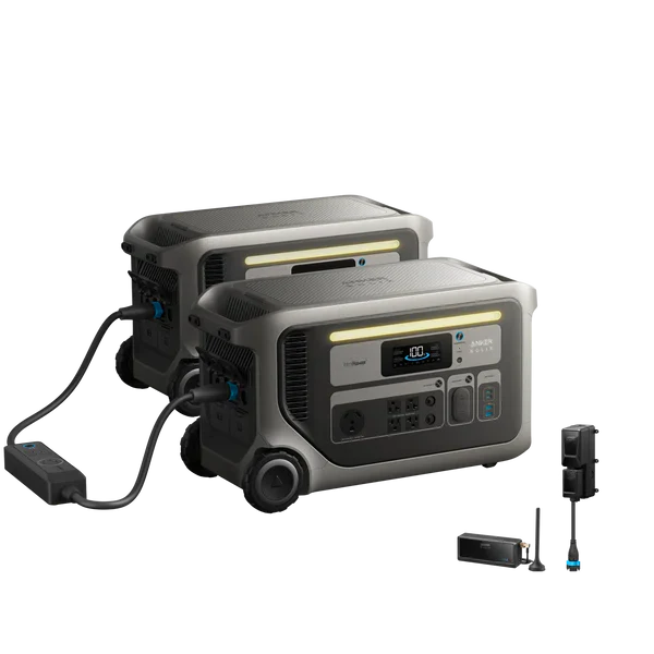 Anker SOLIX F3000 Portable Power Station x2 + Double Power Hub + Power Saver Kits (with Free Offer Gas Generator Adapter for every F3000)