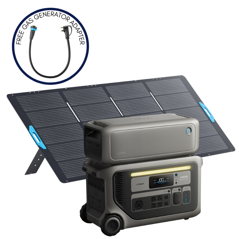 Anker SOLIX F3000 Portable Power Station + BP3000 Expansion Battery + 400w Solar Panel (with Free Offer Gas Generator Adapter for every F3000)