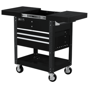 Black Homak 35" Pro Series 4 Drawer Slide Top Service Cart