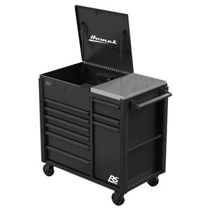Dark Slate Gray Homak 44” RS Pro Series 9 Drawer Flip Top Power Service Cart with Workstation