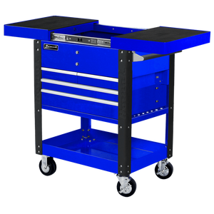Medium Blue Homak 35" Pro Series 4 Drawer Slide Top Service Cart