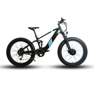 Eunorau Defender-S Dual Motor Fat Tire Electric Mountain Bike in black color facing right