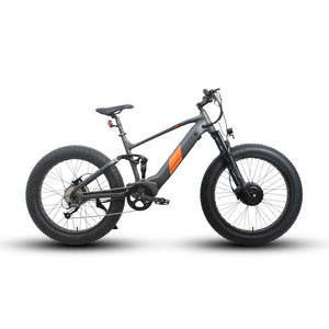 Eunorau Defender-S Dual Motor Fat Tire Electric Mountain Bike in grey color facing right