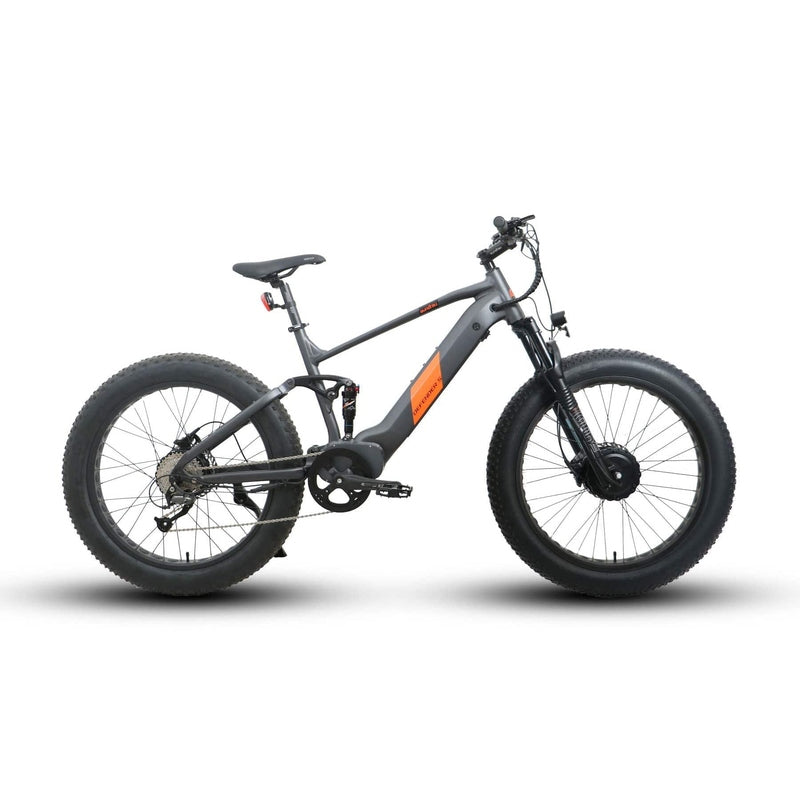 Eunorau Defender-S Dual Motor Fat Tire Electric Mountain Bike in grey color facing right