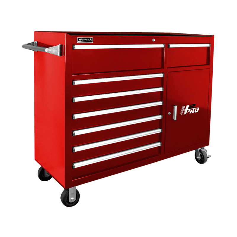 Dark Red Homak 56" H2Pro 8 Drawer with 2 Drawer Comp Roller Cabinet