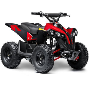 Introducing the MotoTec E-Bully 36v 1000w ATV in sporty red and black, featuring a powerful 1000-watt motor and four large, knobby tires for unbeatable all-terrain performance.